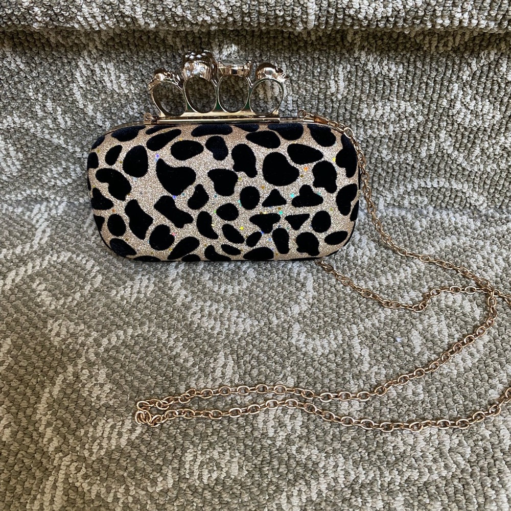 Black and Gold Glitter Leopard Clutch
